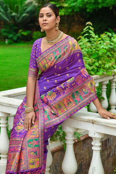 Art Silk Fabric Purple Color Fantastic Weaving Work Saree