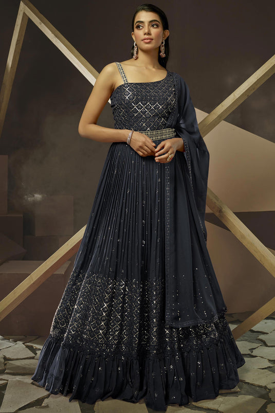 Persian Georgette Fabric Embroidered Readymade Gown With Dupatta