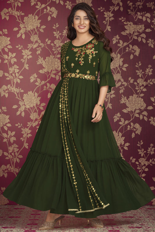 Persian Georgette Fabric Embroidered Readymade Gown