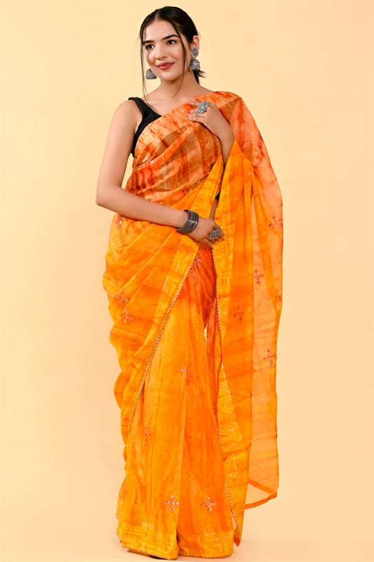 Ravishing Casual Orange And Mustard Color Cotton Saree