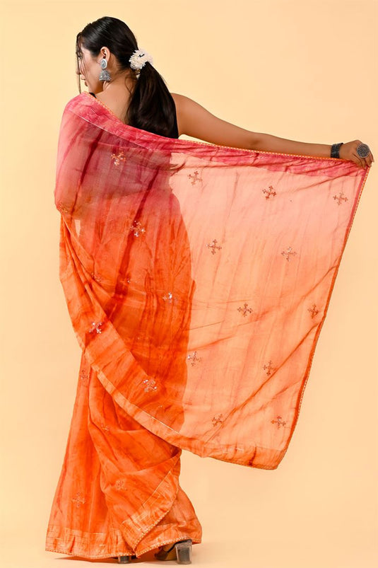 Pink And Orange Color Tempting Casual Cotton Saree