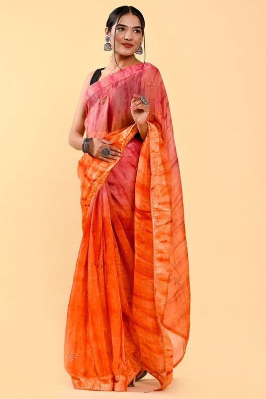 Pink And Orange Color Tempting Casual Cotton Saree