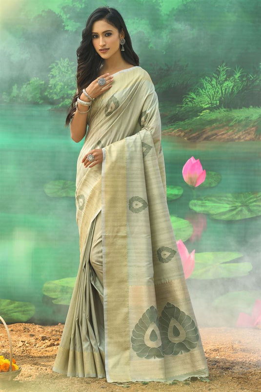 Khaki Color Silk Weaving Work Trendy Saree