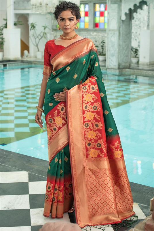 Green Woven Trendy Saree