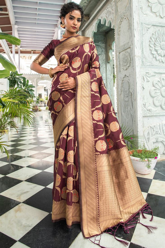 Silk Woven Brown Contemporary Saree