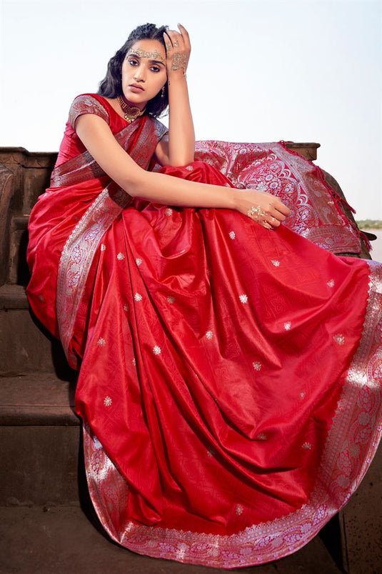 Glory Silk Function Saree with Vibrant Red Color Weaving Work