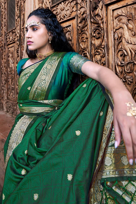 Elegant Glory Silk Saree in Rich Green Color with Weaving Work