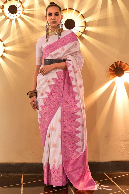 Radiant Silk Saree in Neutral White Color