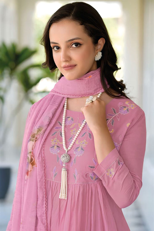 Cotton Fabric Pink Color Elegant Casual Look Salwar Suit