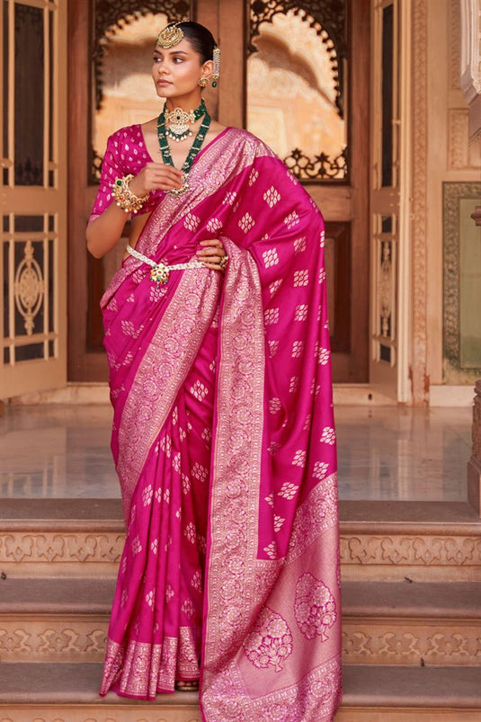 Rani Color Art Silk Banarasi Style Function Saree