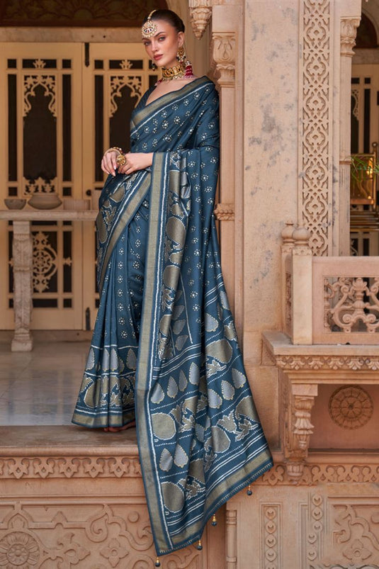 Dark Grey Color Art Silk Fabric Banarasi Style Saree For Function