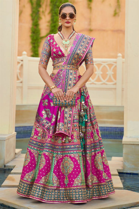 Enhance your Wedding Attire Sequined Silk Magenta Color Lehenga