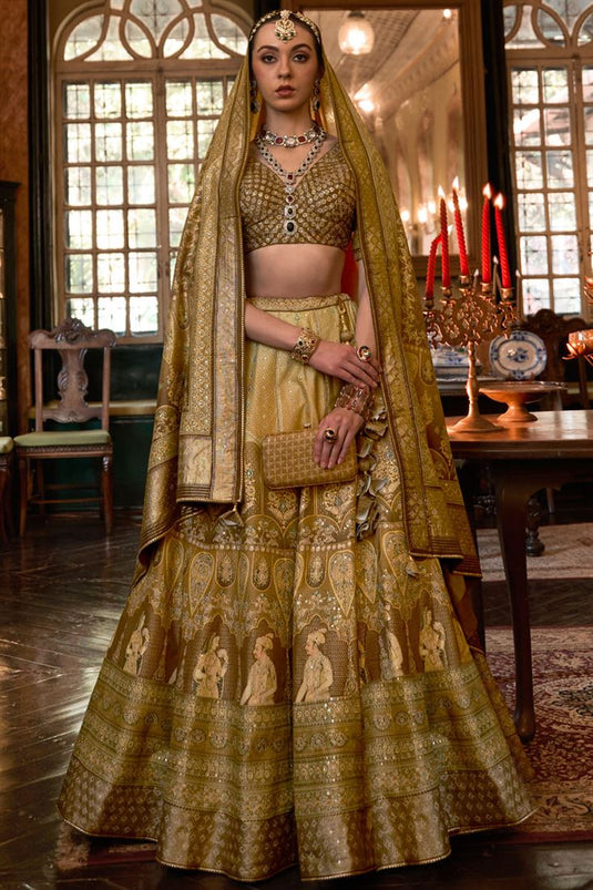 Stand out at Wedding Events Silk Lehenga In Cream Color