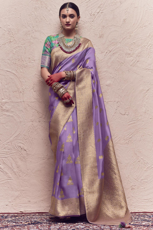 Lavender Color Reception Wear Trendy Weaving Work Saree In Art Silk Fabric