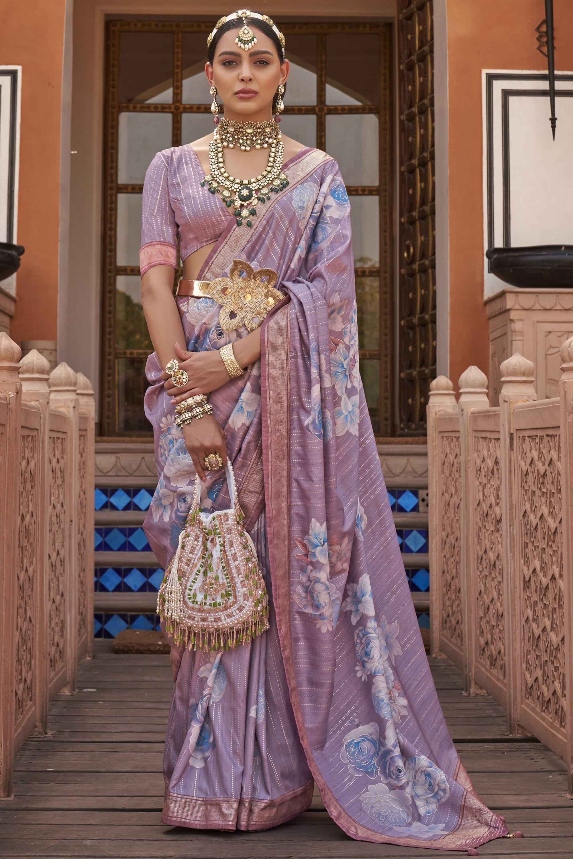 beautiful Lavender color banarasi silk material with weaving work sare –  ajmera-retail