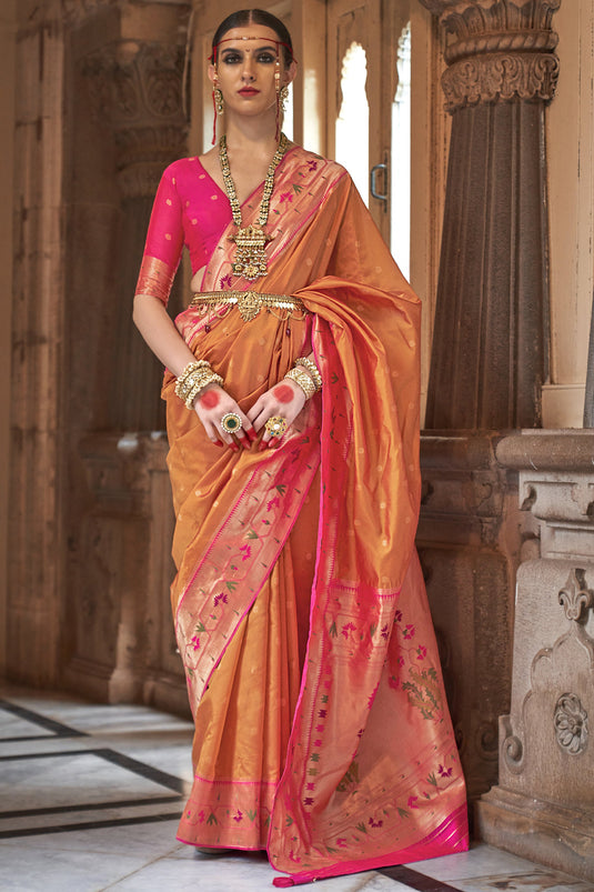 Art Silk Kalamkari Weaving Orange Color Saree at Best Price in Surat |  Shilpa Fashion