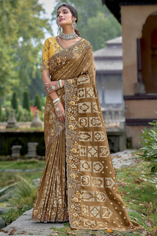 Radiant Brown Color Silk Saree With Heavy Embroidered Blouse