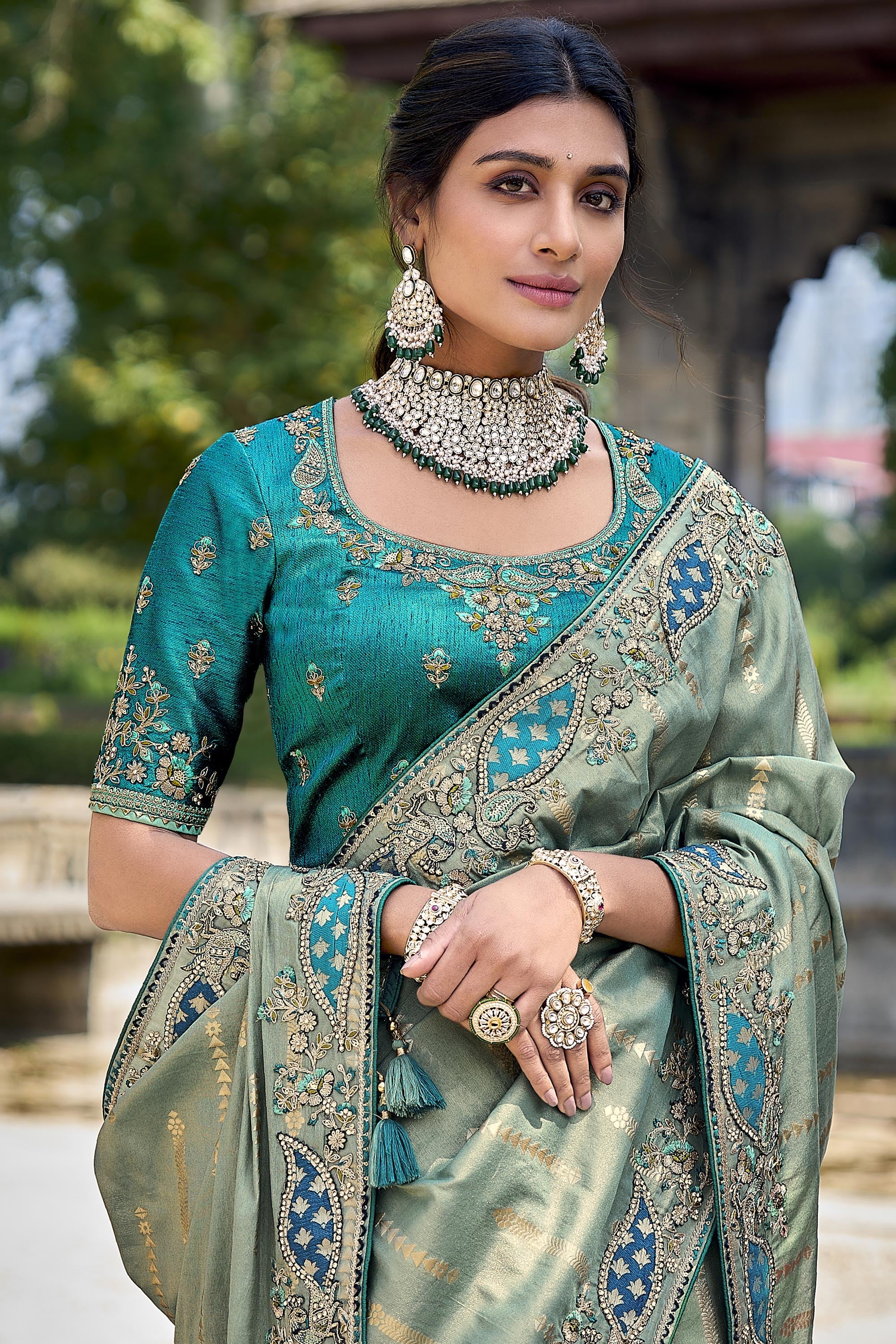 Buy online Women's Solid Sea Green Colored Saree With Blouse from ethnic  wear for Women by Stylee Lifestyle for ₹1789 at 60% off | 2024 Limeroad.com