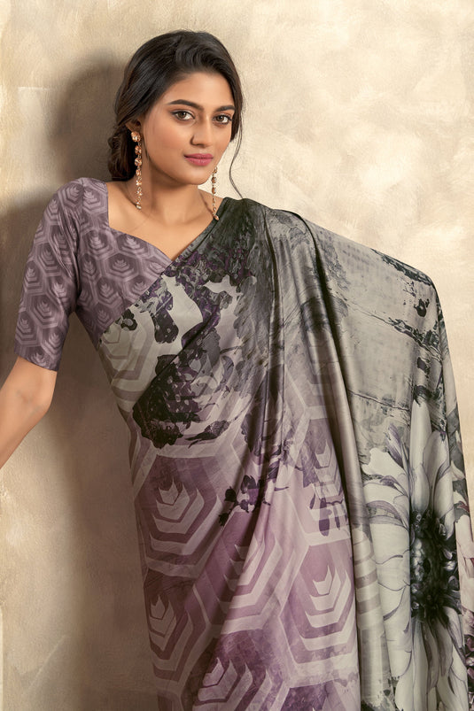 Appealing Printed Satin Silk Multi Color Saree