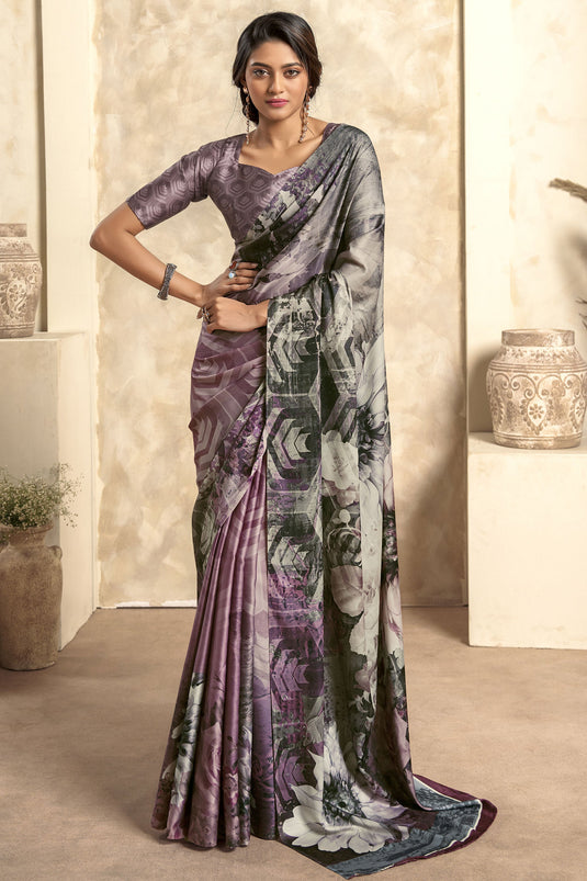 Appealing Printed Satin Silk Multi Color Saree