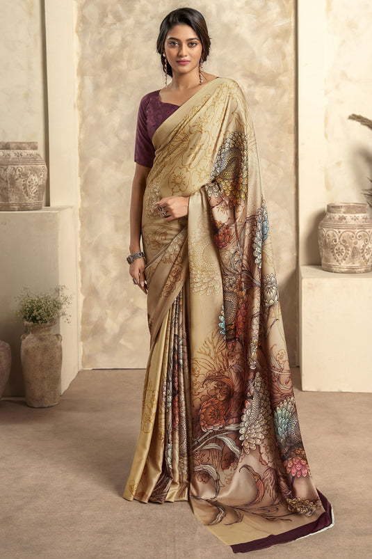 Printed Creative Multi Color Satin Silk Saree