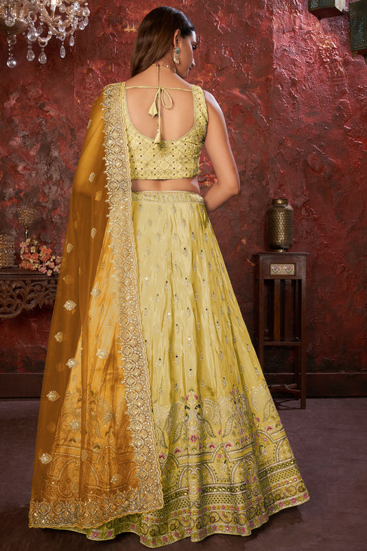 Yellow Wedding Lehenga Choli in Embroidered Net - LC7285