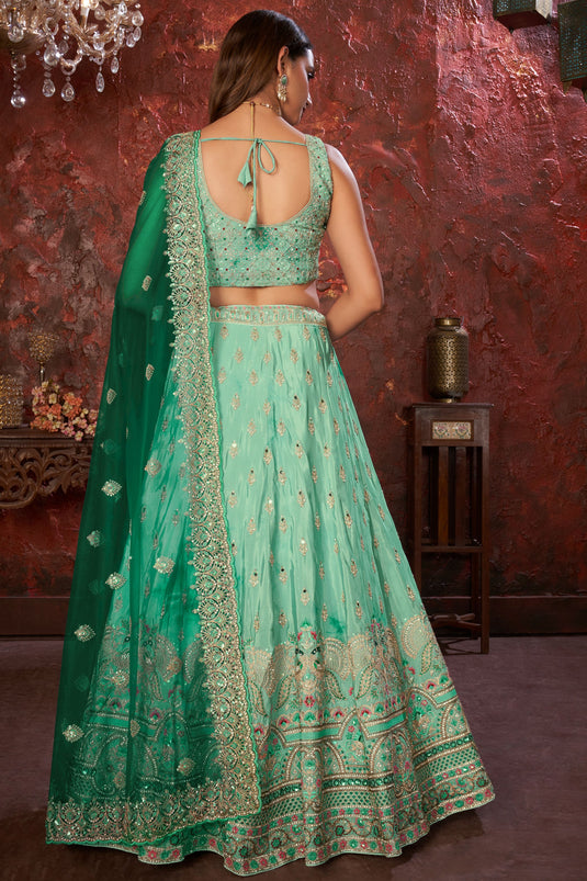 Beautiful Sea Green Crepe Sequins Embroidery Work Lehenga Choli