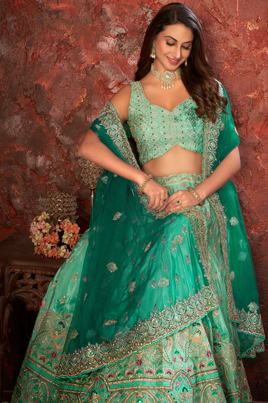 Beautiful Sea Green Crepe Sequins Embroidery Work Lehenga Choli