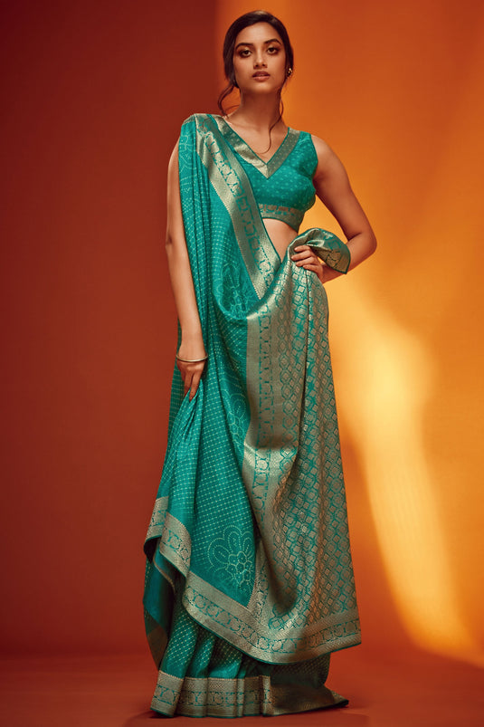 Cyan Color Gorgeous Weaving Work Viscose Fabric Saree