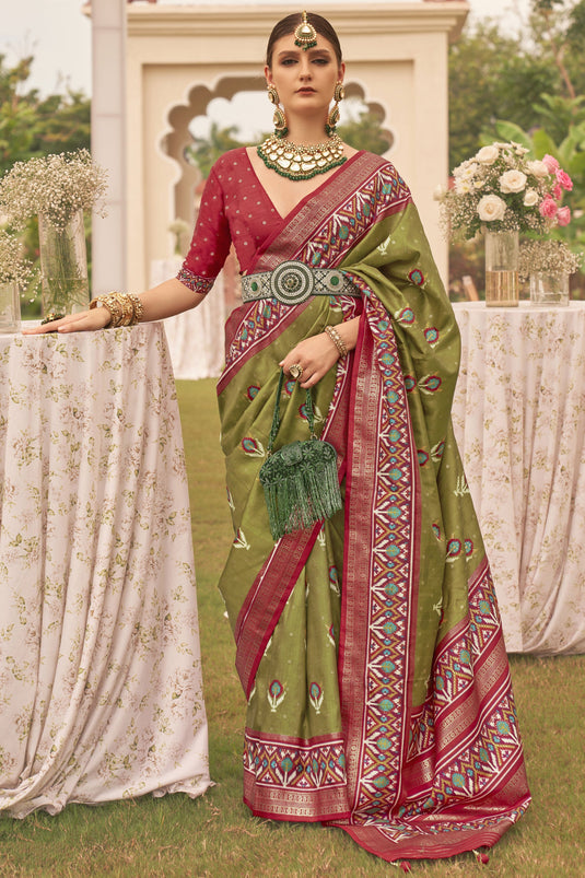 Green Color Sangeet Wear Patola Silk Printed Designer Saree