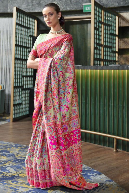 Multi Color Function Wear Designer Art Silk Fabric Weaving Work Saree