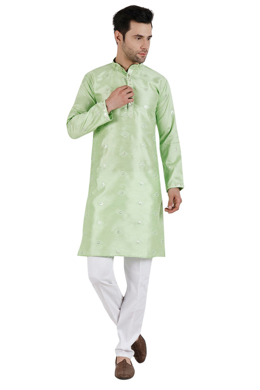 Sea Green Art Silk Fabric Sangeet Wear Trendy Readymade Kurta Pyjama