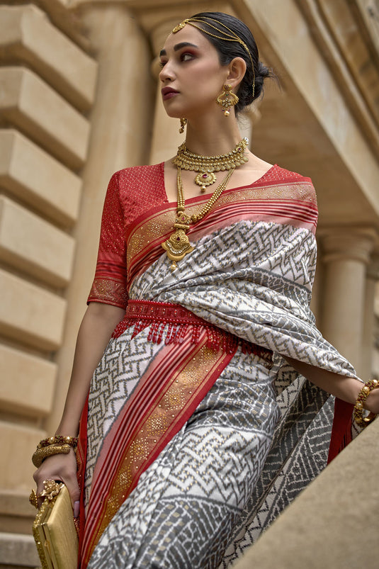 Adorable Grey Color Function Wear Art Silk Fabric Printed Design Saree