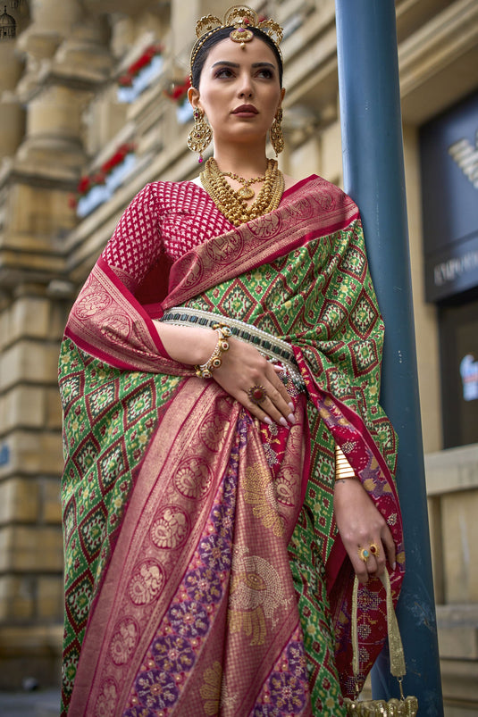 Green Color Printed Function Wear Art Silk Fabric Saree