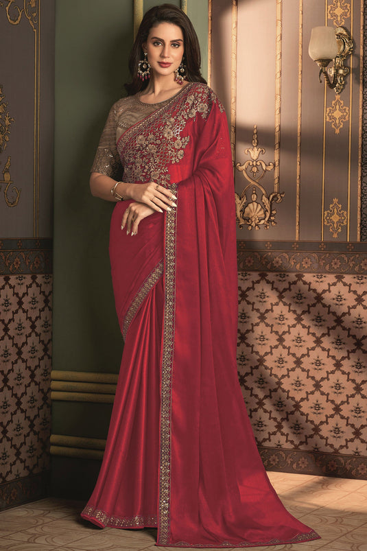 Red Color Charismatic Border Work Art Silk Saree