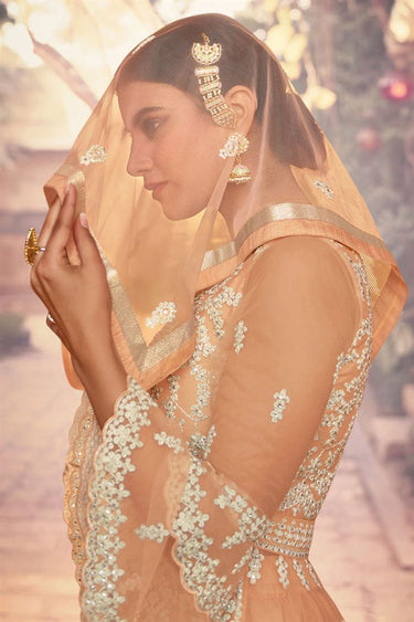 Orange Color Embroidered Work Function Wear Febulous Sharara Suit In Net Fabric