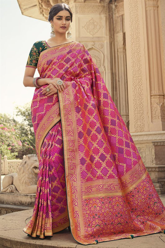 Pink Color Classic Weaving Work Function Wear Saree In Art Silk Fabric