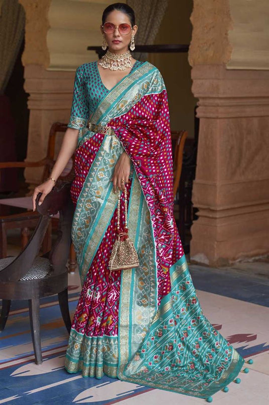 Burgundy Color Function Wear Silk Fabric Incredible Patola Style Print Saree