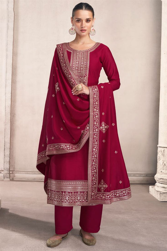 Maroon Color Chinon Fabric Divine Palazzo Suit