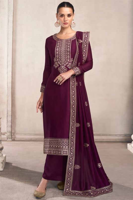 Chinon Fabric Purple Color Solid Palazzo Suit