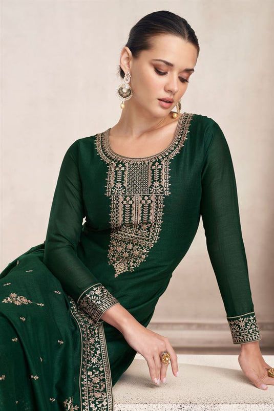 Chinon Fabric Dark Green Color Mesmeric Palazzo Suit