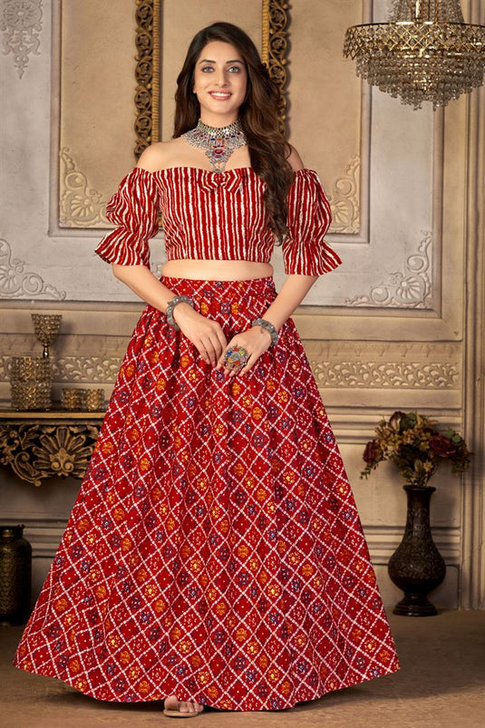 Beguiling Red Color Art Silk Fabric Printed Lehenga