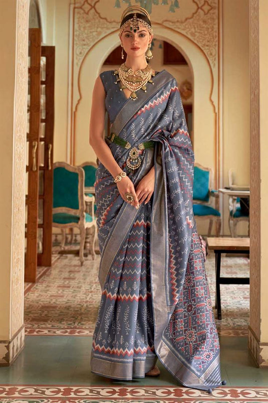 Grey Color Art Silk Fabric Elegant Festive Look Saree