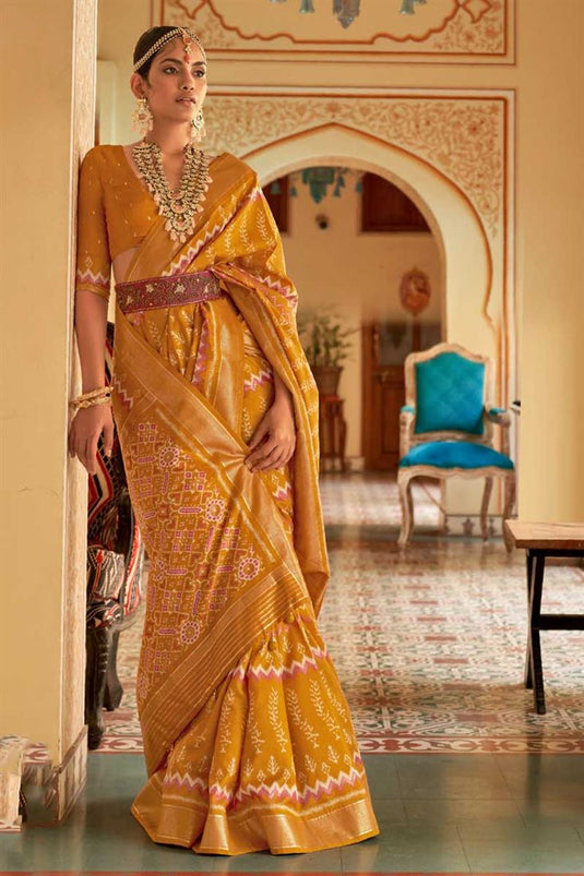 Art Silk Fabric Yellow Color Attractive Festive Look Saree