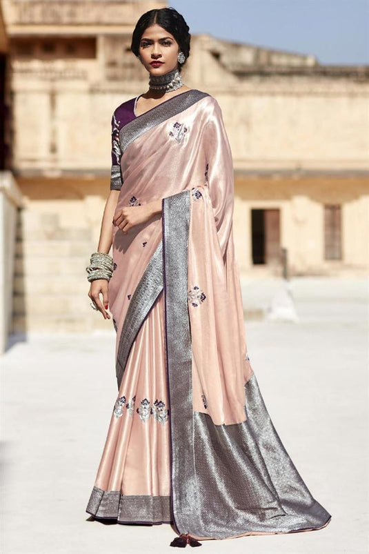 Weaving Work On Art Silk Fabric Function Wear Superior Saree In Peach Color