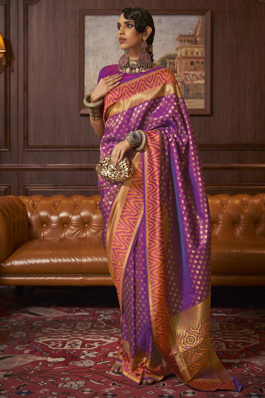 Wine Color Inventive Weaving Work Ikaat Style Art Silk Fabric Saree