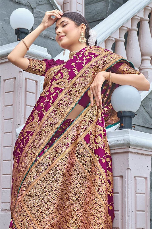 Purple Color Elegant Weaving Work Banarasi Style Silk Saree