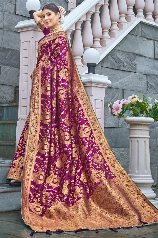 Purple Color Elegant Weaving Work Banarasi Style Silk Saree