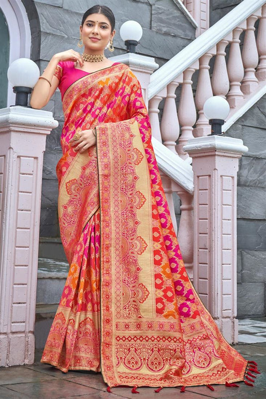 Attractive Multi Color Weaving Work Banarasi Style Silk Saree