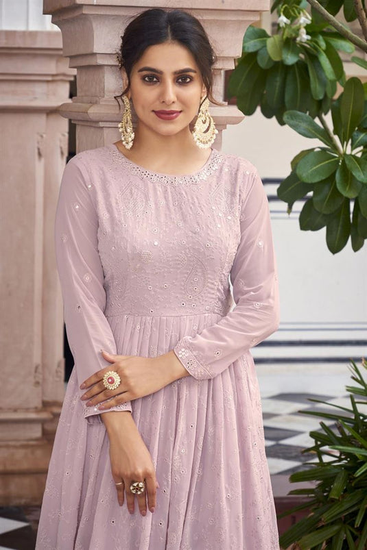 Classic Pink Color Embroidered Georgette Readymade Anarkali Suit